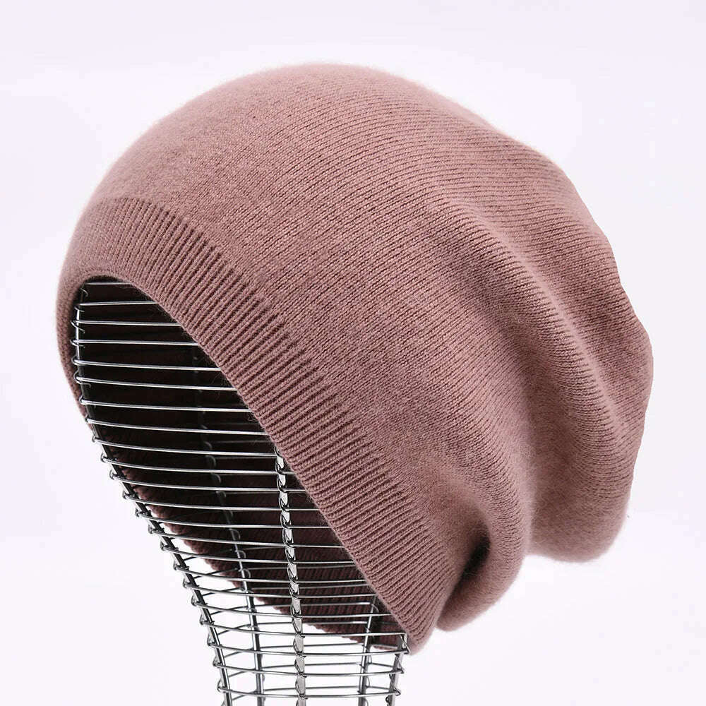 KIMLUD, Winter Hat Beanie Plain Knitted Autumn Winter Warm Cashmere Soft Slouchy Skull Caps Beanies Men Women Street Hats, Bean paste, KIMLUD APPAREL - Womens Clothes