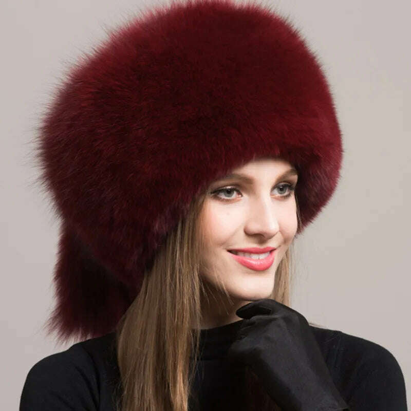 KIMLUD, Winter Hats For Women Natural Fur Hats With Earmuff Outdoor Skiing Caps Ladies Thicken Fluffy Fur Caps Silver Fox Fur Hat, KIMLUD Womens Clothes