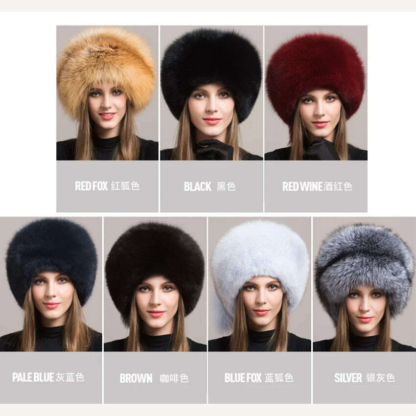 KIMLUD, Winter Hats For Women Natural Fur Hats With Earmuff Outdoor Skiing Caps Ladies Thicken Fluffy Fur Caps Silver Fox Fur Hat, KIMLUD Womens Clothes