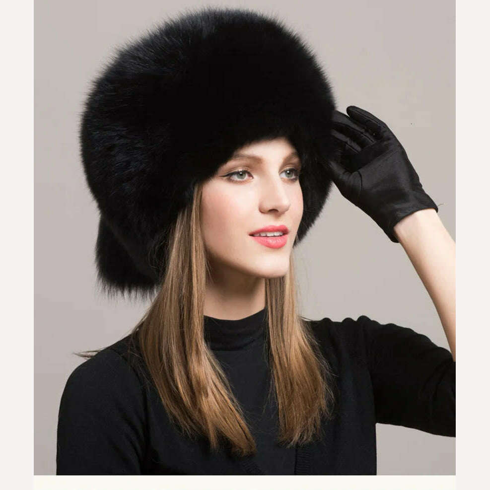 KIMLUD, Winter Hats For Women Natural Fur Hats With Earmuff Outdoor Skiing Caps Ladies Thicken Fluffy Fur Caps Silver Fox Fur Hat, KIMLUD Womens Clothes