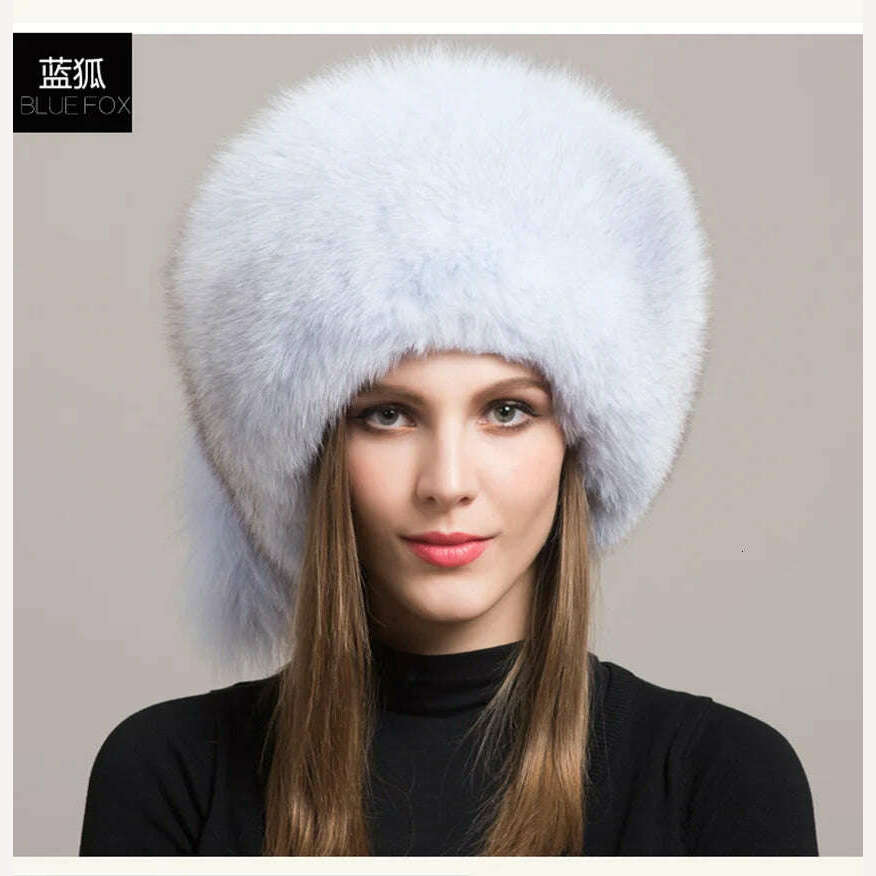 KIMLUD, Winter Hats For Women Natural Fur Hats With Earmuff Outdoor Skiing Caps Ladies Thicken Fluffy Fur Caps Silver Fox Fur Hat, KIMLUD Womens Clothes