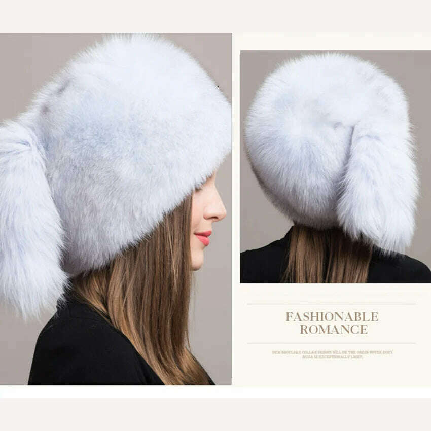 KIMLUD, Winter Hats For Women Natural Fur Hats With Earmuff Outdoor Skiing Caps Ladies Thicken Fluffy Fur Caps Silver Fox Fur Hat, KIMLUD Womens Clothes