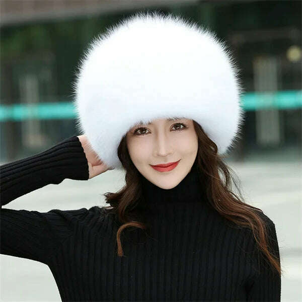 KIMLUD, Winter Hats Woman 100% Natural Fox Fur Hat Women Cap Thick Fur Cap Winter Warm Hat Female Fashion For Women Real Fox Fur Hat, White Hat / XL(61-62cm ), KIMLUD APPAREL - Womens Clothes