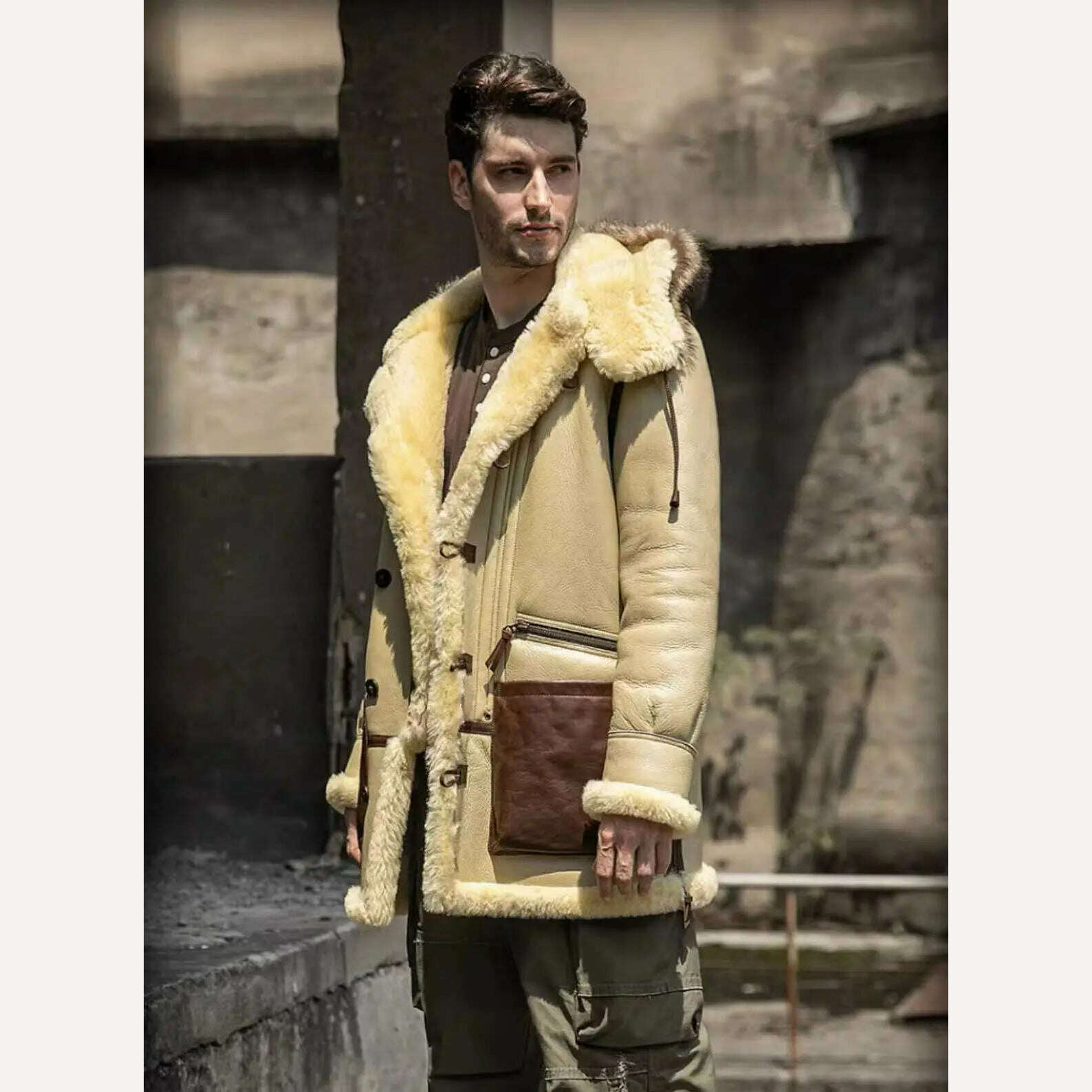 KIMLUD, Winter High Quality Thick Pilot B7 Bomber Sheepskin Jacket Plus Size Shearling Wool Original Hooded Fur Genuine Leather Coats, KIMLUD Womens Clothes