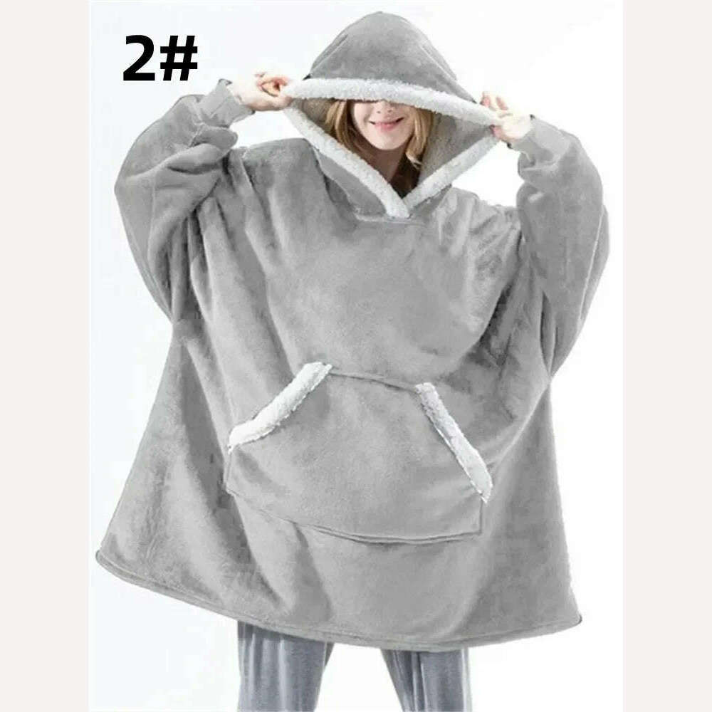 KIMLUD, Winter Hoodies Sweatshirt Women Men Pullover Fleece Giant TV Oversized Blanket with Long Flannel Sleeves, Light-Grey / One Size, KIMLUD APPAREL - Womens Clothes