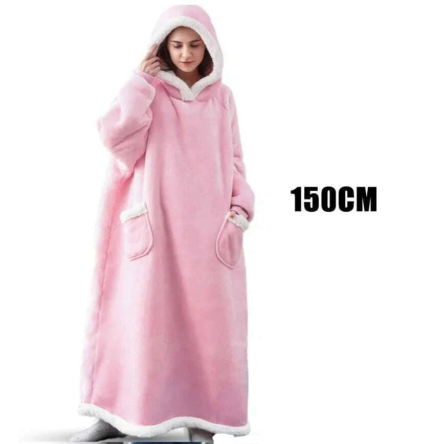 KIMLUD, Winter Hoodies Sweatshirt Women Men Pullover Fleece Giant TV Oversized Blanket with Long Flannel Sleeves, Long-Pink / One Size, KIMLUD Womens Clothes