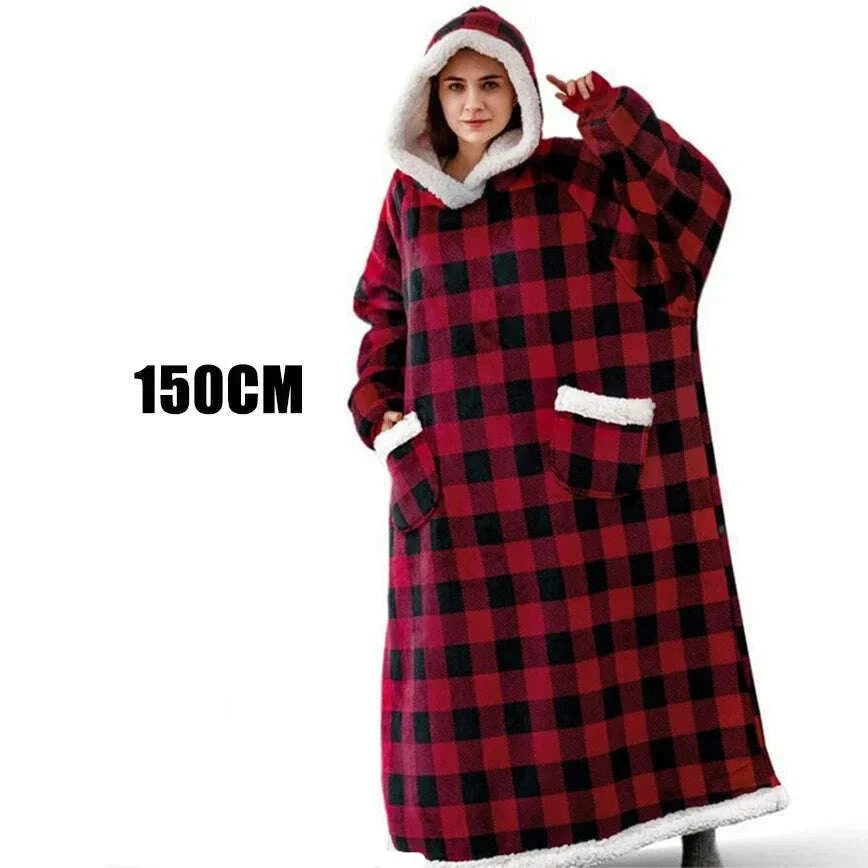 KIMLUD, Winter Hoodies Sweatshirt Women Men Pullover Fleece Giant TV Oversized Blanket with Long Flannel Sleeves, Long-GZ-Red / One Size, KIMLUD Womens Clothes