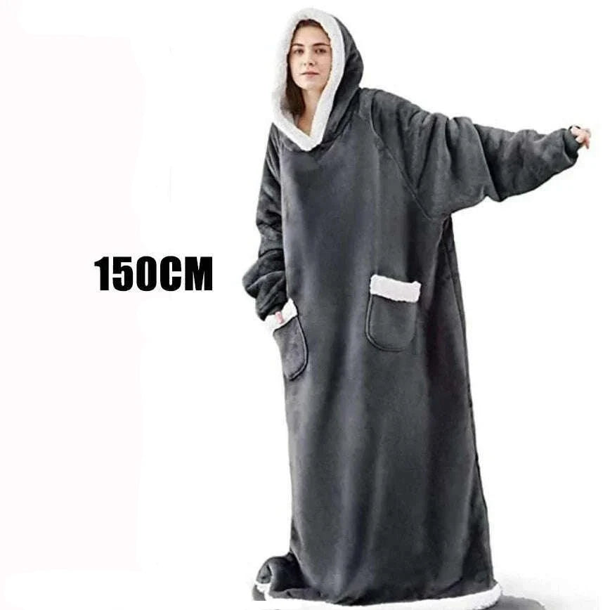 KIMLUD, Winter Hoodies Sweatshirt Women Men Pullover Fleece Giant TV Oversized Blanket with Long Flannel Sleeves, Long-dark-Grey / One Size, KIMLUD APPAREL - Womens Clothes