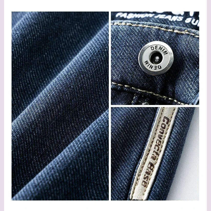 KIMLUD, Winter Korean Fashion Brushed Jeans for Men's Thickened Warm Elastic Slim Comfortable Straight Fleece Denim Trousers, KIMLUD Womens Clothes