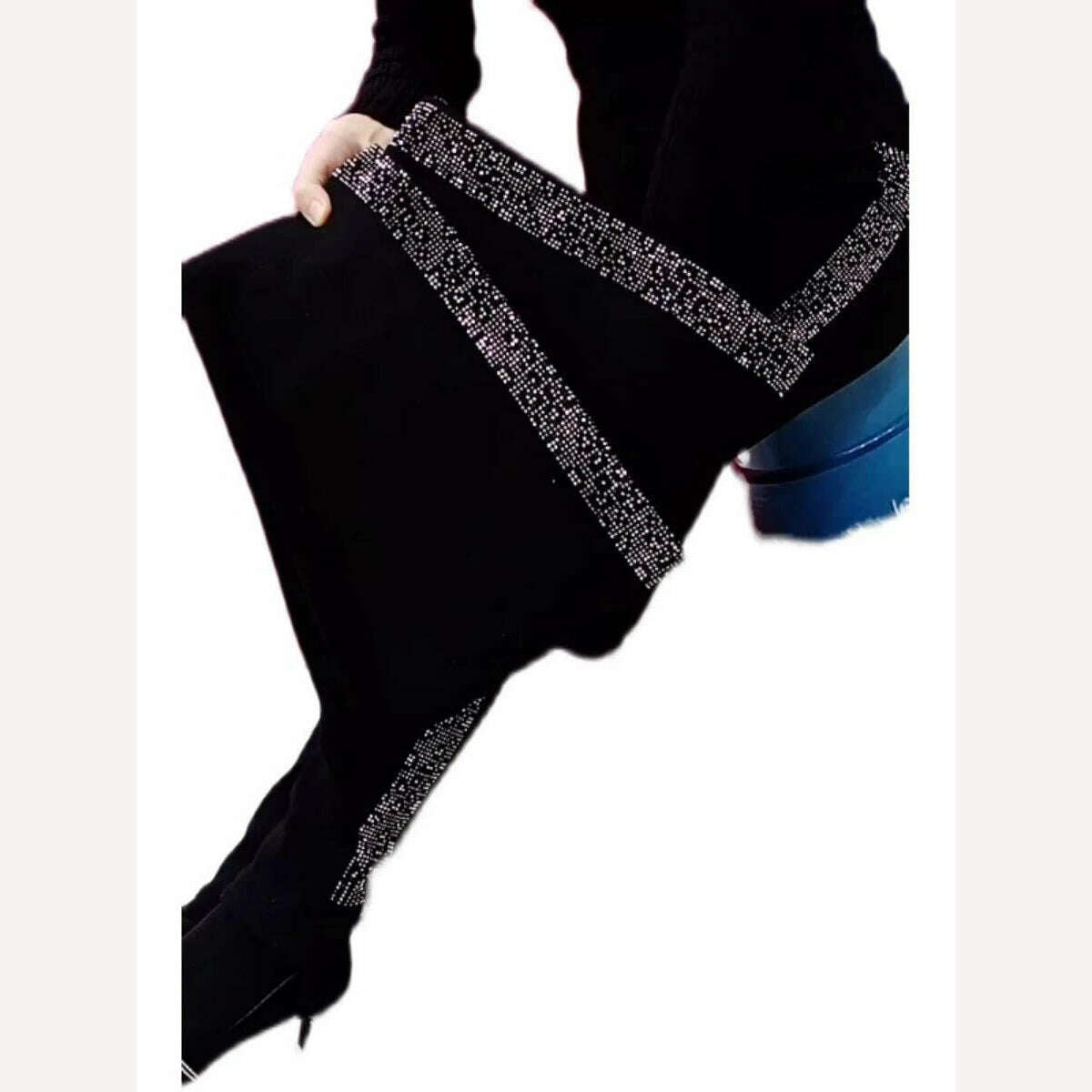 KIMLUD, Winter Leopard Print Diamond Black Fleece Lining Leggings Women High Waist Casual Outwear Slimming Warm Leggings Pants Trousers, KIMLUD Womens Clothes