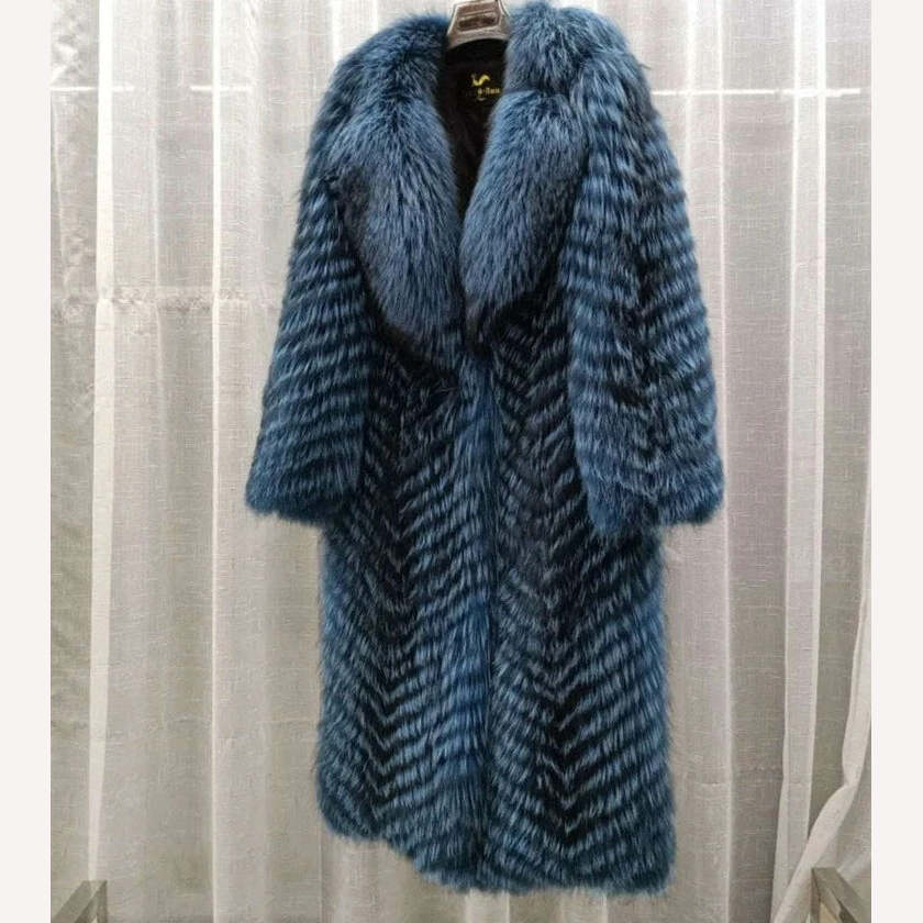 KIMLUD, Winter Long High Quality Real Cross Fox Fur Coat Women X-Length With Big Hood Pink Fashion Thicken Warm Fur Jacket Female, 6 / M bust 95cm, KIMLUD APPAREL - Womens Clothes
