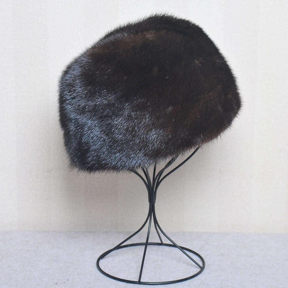 KIMLUD, Winter Men Fur Cap Genuine Natural Mink Fur Hat Headgear Russian Outdoor Man mink Fur Beanies Cap Men Warm Fashion Bomber Hat, KIMLUD Womens Clothes