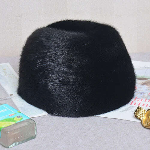 KIMLUD, Winter Men Fur Cap Genuine Natural Mink Fur Hat Headgear Russian Outdoor Man mink Fur Beanies Cap Men Warm Fashion Bomber Hat, black 1 / 55-57cm, KIMLUD APPAREL - Womens Clothes