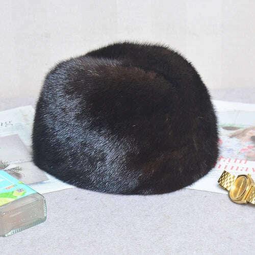 KIMLUD, Winter Men Fur Cap Genuine Natural Mink Fur Hat Headgear Russian Outdoor Man mink Fur Beanies Cap Men Warm Fashion Bomber Hat, KIMLUD Womens Clothes