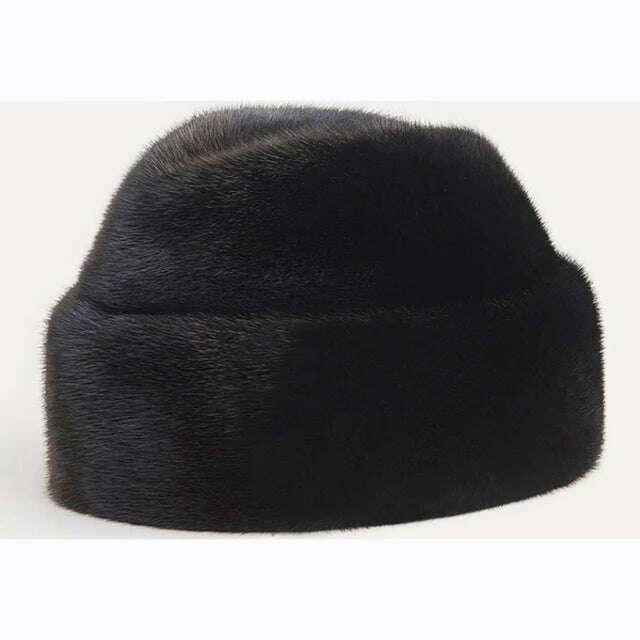 KIMLUD, Winter Men Fur Cap Genuine Natural Mink Fur Hat Headgear Russian Outdoor Man mink Fur Beanies Cap Men Warm Fashion Bomber Hat, KIMLUD Womens Clothes