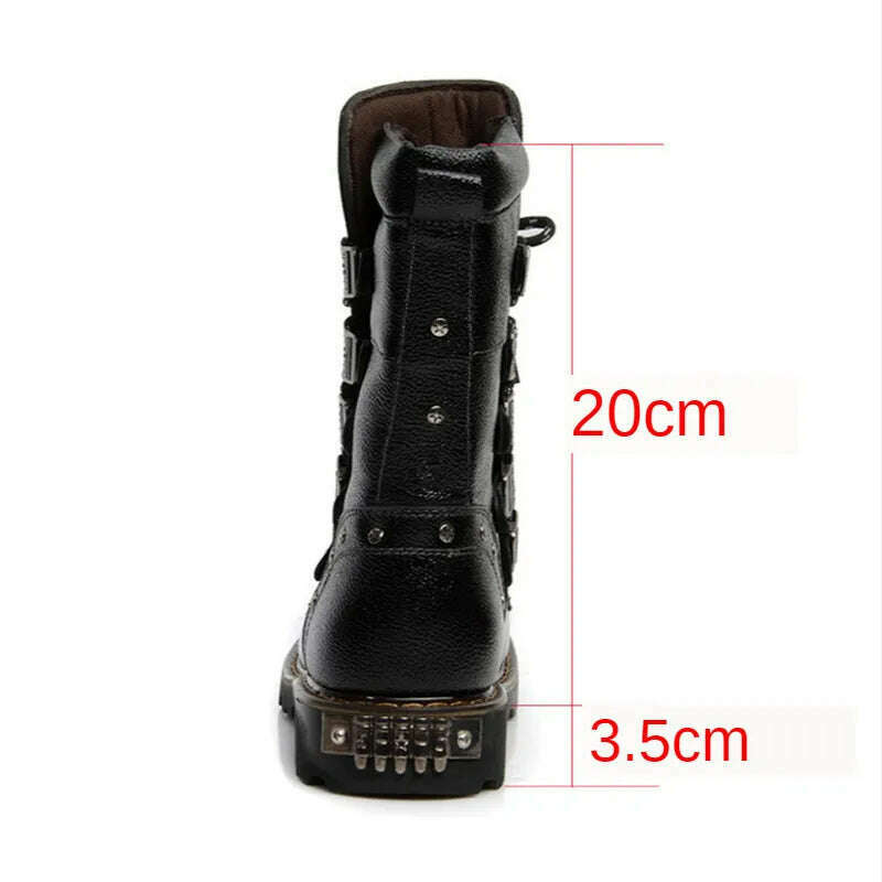 KIMLUD, Winter Men Motorcycle Boots New Fashion Mid-Calf Punk Rock Punk Shoes Mens Genuine Leather Black High Top Mens Casual Boot 38-46, KIMLUD Womens Clothes