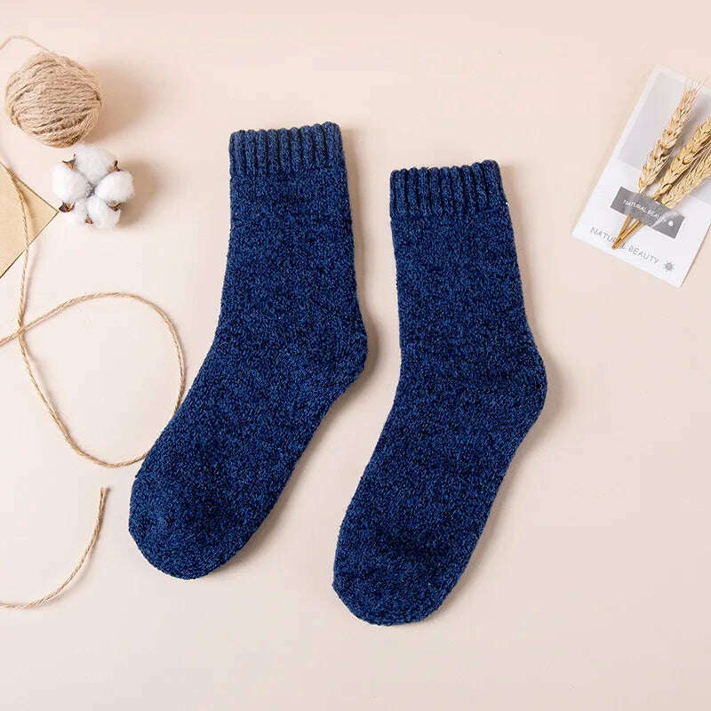 Winter Men's Merino Wool Socks Super Thick Warm High Quality Harajuku Retro Snow Casual Antifreeze Cashmere Socks Men 3 Pair - KIMLUD