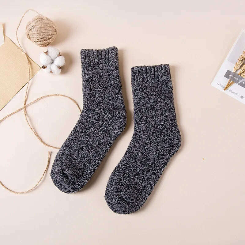 Winter Men's Merino Wool Socks Super Thick Warm High Quality Harajuku Retro Snow Casual Antifreeze Cashmere Socks Men 3 Pair - KIMLUD