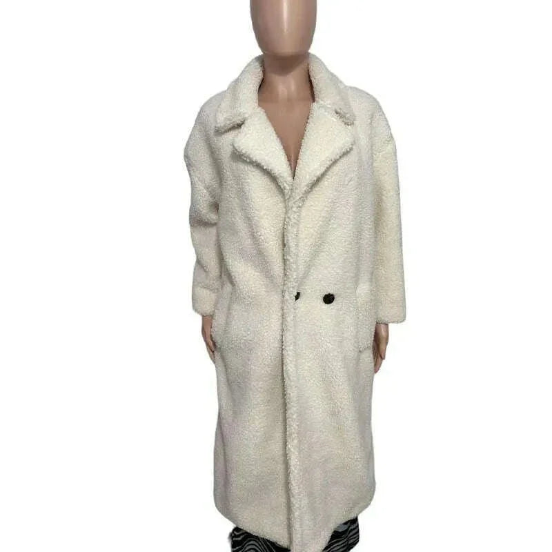 KIMLUD, Winter Thick Jacket Women Faux Fur Lambswool Fleece Teddy Coat Female Fashion Solid Color Loose Long Sleeve Lapel Long Outerwear, KIMLUD Womens Clothes