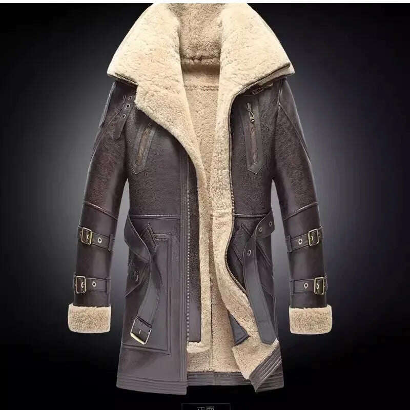 KIMLUD, Winter Thick Warm Real Fur Shearling Overcoat Men Streetwear Mens Sheepskin Coat Medium Long Genuine Leather Motorcycle Jackets, brown / M, KIMLUD APPAREL - Womens Clothes