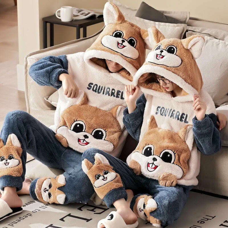 KIMLUD, Winter Thicken Couples Pajamas Sets Sleepwear Adult Cartoon Cat Kawaii Women Men Anime Pyjamas Korean Hoodie Suits Nightgown, 4402 / WOMEN-M, KIMLUD APPAREL - Womens Clothes