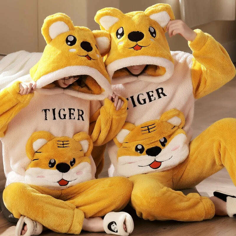 KIMLUD, Winter Thicken Couples Pajamas Sets Sleepwear Adult Cartoon Cat Kawaii Women Men Anime Pyjamas Korean Hoodie Suits Nightgown, KIMLUD Womens Clothes