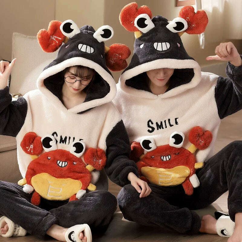 KIMLUD, Winter Thicken Couples Pajamas Sets Sleepwear Adult Cartoon Cat Kawaii Women Men Anime Pyjamas Korean Hoodie Suits Nightgown, 4409 / WOMEN-L, KIMLUD APPAREL - Womens Clothes