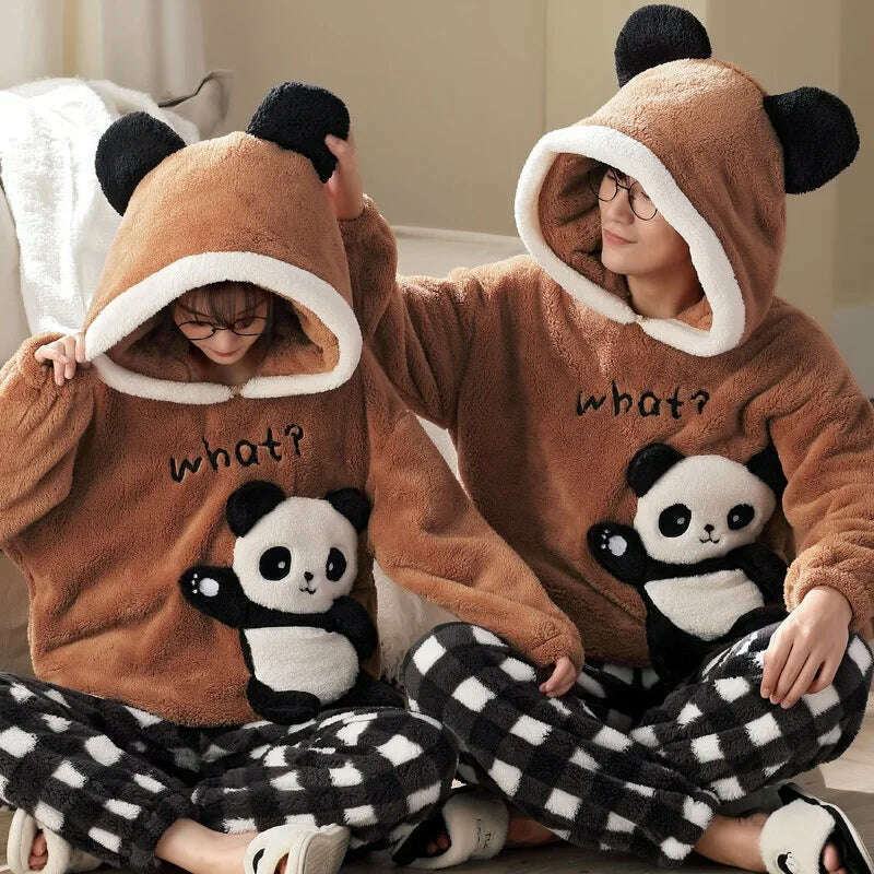 KIMLUD, Winter Thicken Couples Pajamas Sets Sleepwear Adult Cartoon Cat Kawaii Women Men Anime Pyjamas Korean Hoodie Suits Nightgown, KIMLUD Womens Clothes