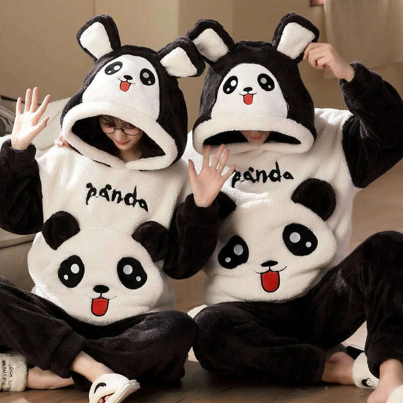 KIMLUD, Winter Thicken Couples Pajamas Sets Sleepwear Adult Cartoon Cat Kawaii Women Men Anime Pyjamas Korean Hoodie Suits Nightgown, 4413 / WOMEN-M, KIMLUD APPAREL - Womens Clothes