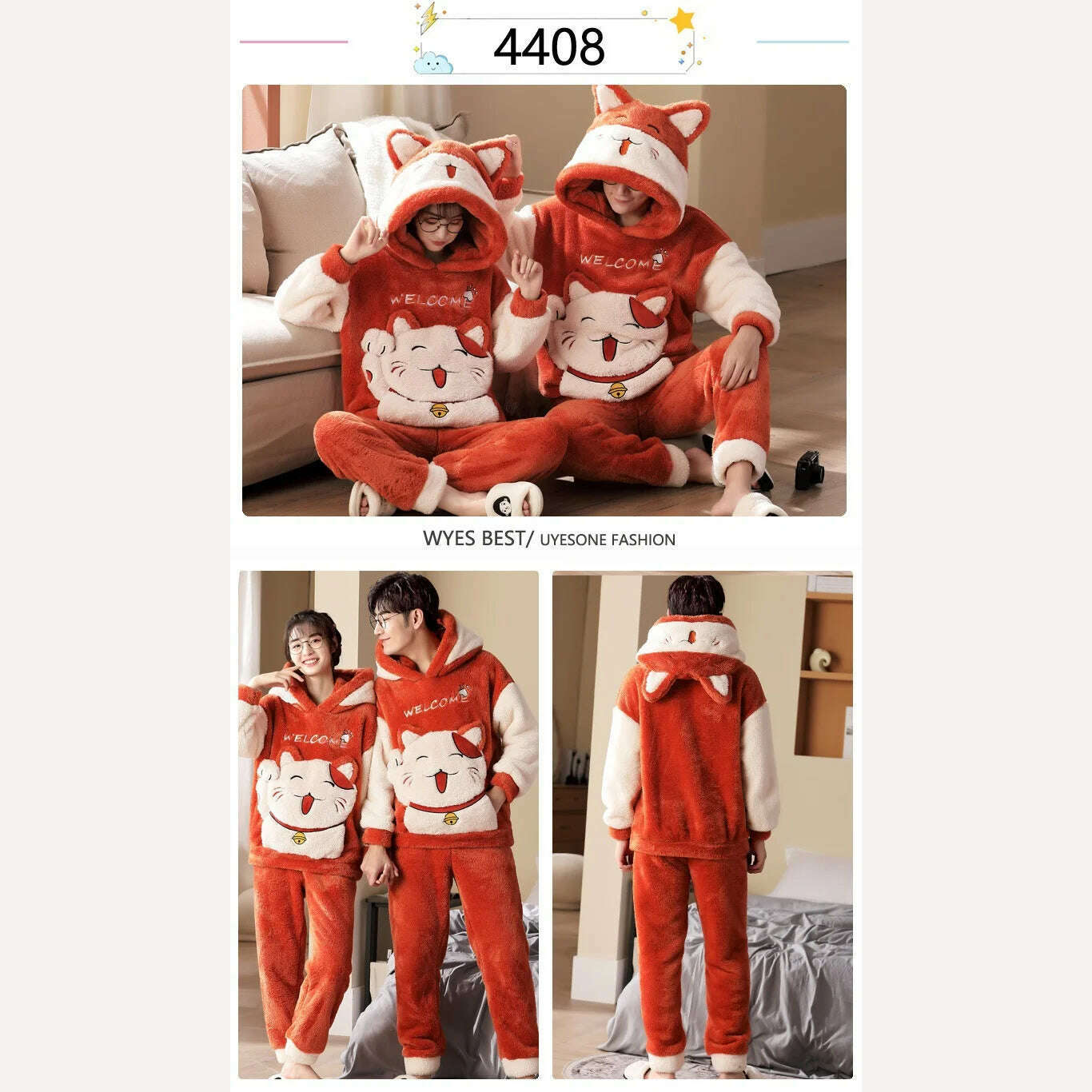 KIMLUD, Winter Thicken Couples Pajamas Sets Sleepwear Adult Cartoon Cat Kawaii Women Men Anime Pyjamas Korean Hoodie Suits Nightgown, KIMLUD Womens Clothes