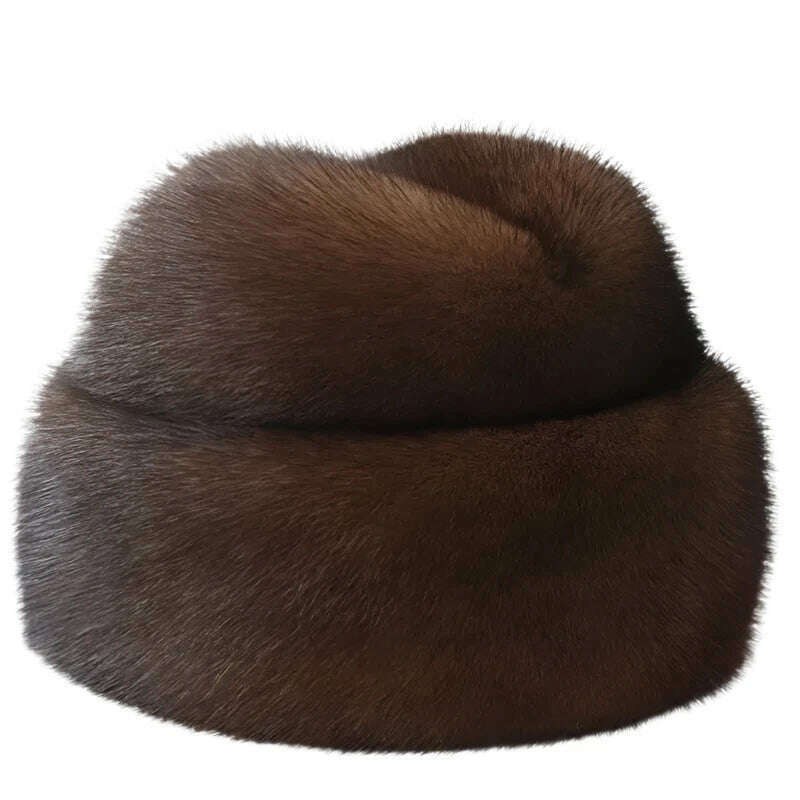 Winter Thickened Genuine Mink Fur Bomber Hat For Man Black/Brown Tag Elderly Ear Warm Chapeau Motorcycle Russian Style Mink Caps - KIMLUD