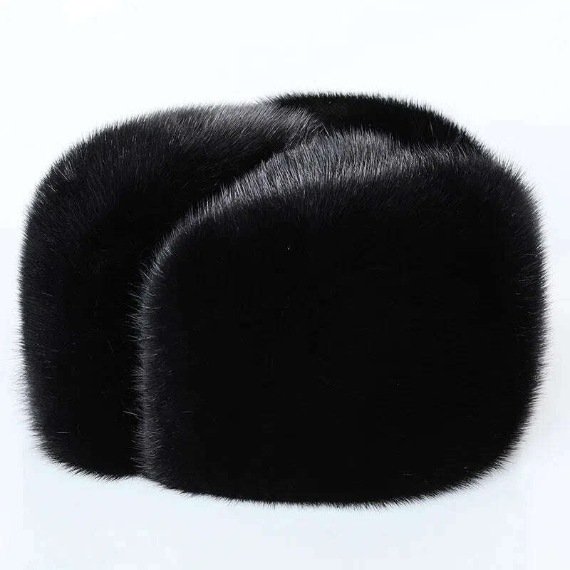 Winter Thickened Genuine Mink Fur Bomber Hat For Man Black/Brown Tag Elderly Ear Warm Chapeau Motorcycle Russian Style Mink Caps - KIMLUD