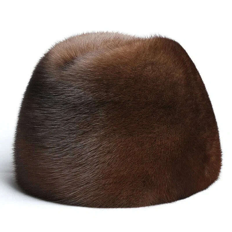 Winter Thickened Genuine Mink Fur Bomber Hat For Man Black/Brown Tag Elderly Ear Warm Chapeau Motorcycle Russian Style Mink Caps - KIMLUD