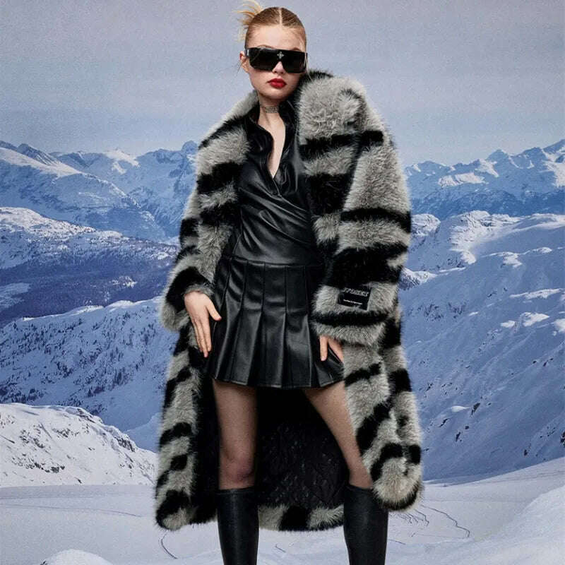 KIMLUD, Winter Vintage Thick Warm Long Faux Fur Coat Women Fluffy Jacket Fur Coat Plus Size Korean Cardigan Outerwear Tops Zebra Print, KIMLUD Women's Clothes