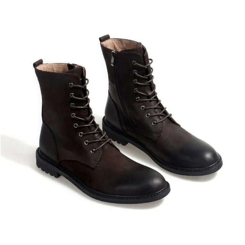 KIMLUD, Winter Vintage Work Boots Men 38-46 British Style Desert Military Boots High-Top Genuine Leather Snow Shoes Male, Brown / 7, KIMLUD APPAREL - Womens Clothes