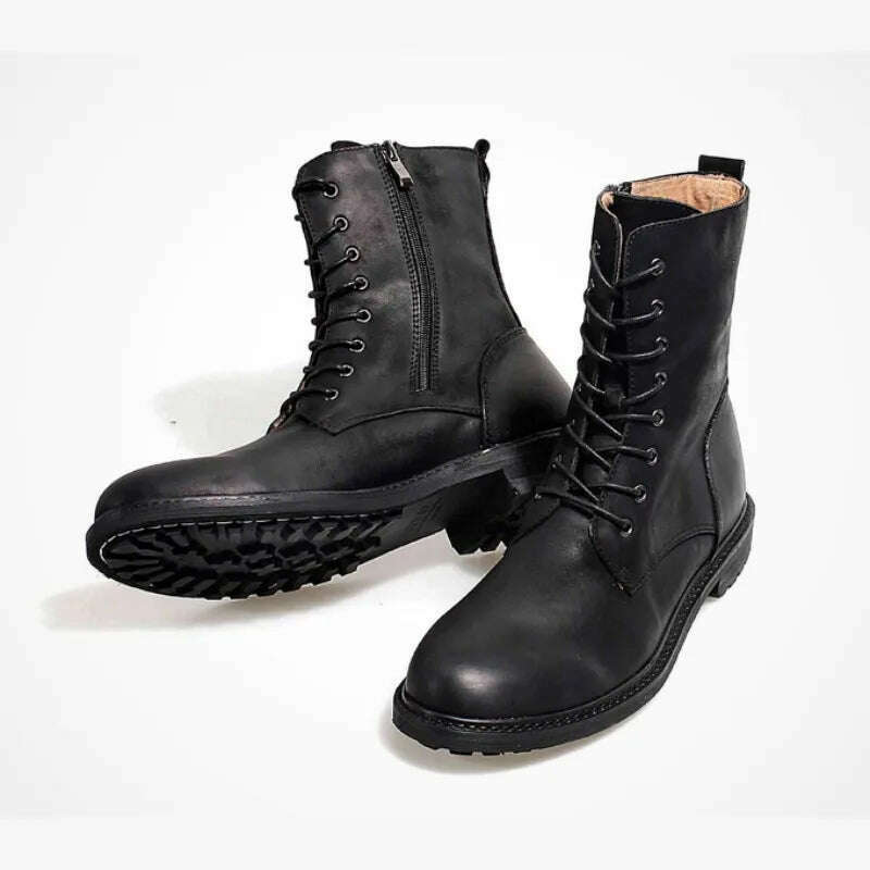 KIMLUD, Winter Vintage Work Boots Men 38-46 British Style Desert Military Boots High-Top Genuine Leather Snow Shoes Male, Black Fur Lining / 7, KIMLUD APPAREL - Womens Clothes