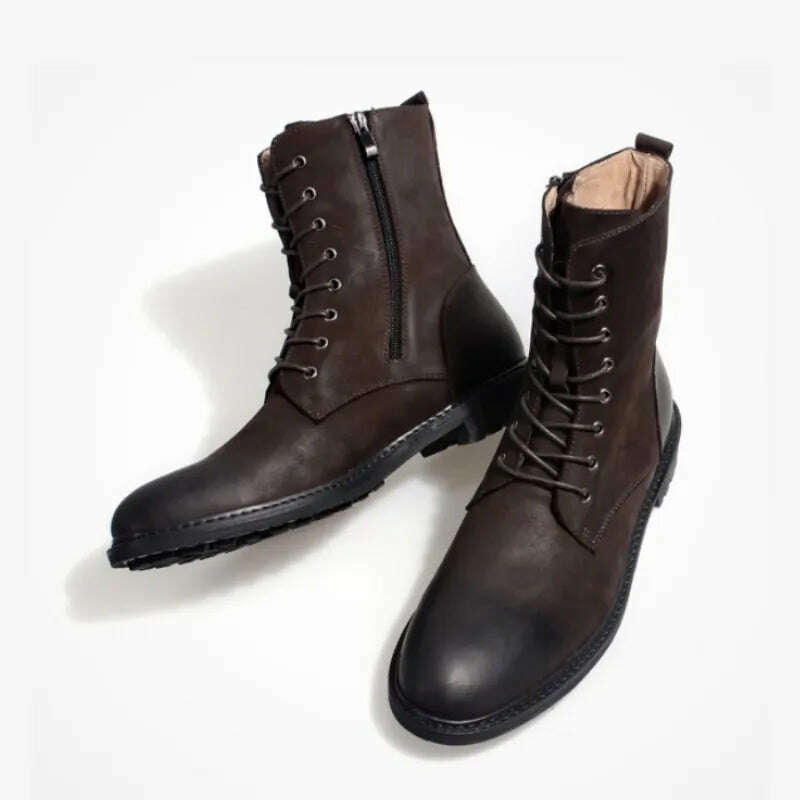 KIMLUD, Winter Vintage Work Boots Men 38-46 British Style Desert Military Boots High-Top Genuine Leather Snow Shoes Male, Brown Fur Lining / 7, KIMLUD APPAREL - Womens Clothes