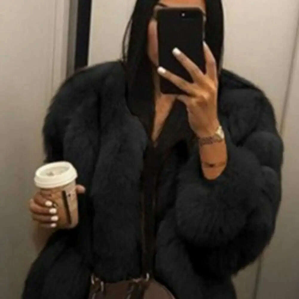 KIMLUD, Winter Women Faux Furs Coat Solid Color Long Sleeve Cardigan Jacket Thicken Open Stitch Fluffy Female Outerwear Women's Clothing, KIMLUD Womens Clothes