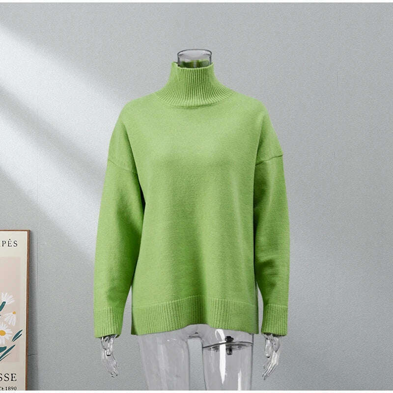 KIMLUD, Winter Women's Turtleneck Oversize Sweater Pullover Female Vintage Jumper Solid Warm Knitted Sweater Soft 2023 White Green, KIMLUD Womens Clothes