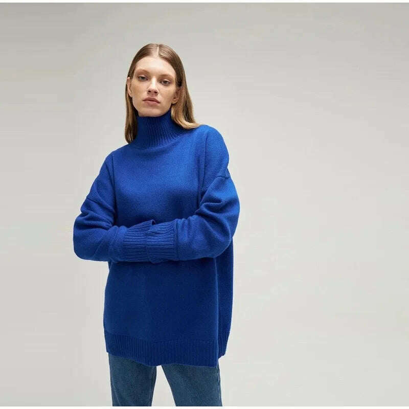 KIMLUD, Winter Women's Turtleneck Oversize Sweater Pullover Female Vintage Jumper Solid Warm Knitted Sweater Soft 2023 White Green, KIMLUD Womens Clothes
