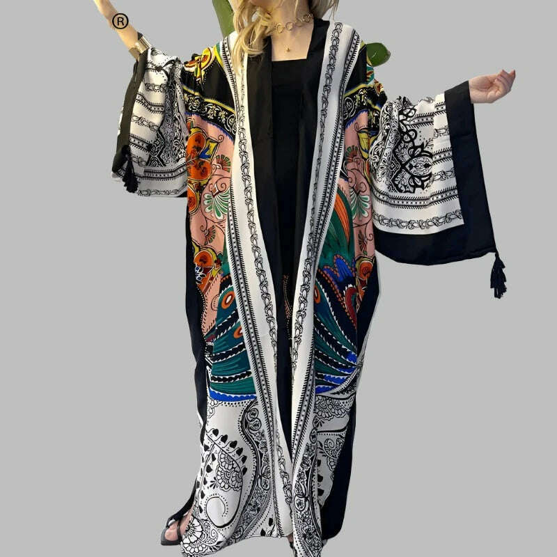 WINYI Spring dress 2021 Women KIMONO Cardigan stitch robe Cocktail sexcy Boho Maxi African Holiday Batwing Sleeve Silk Robe - KIMLUD