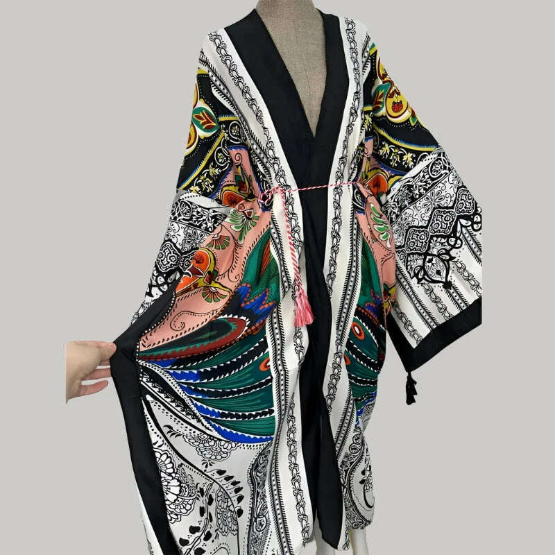 WINYI Spring dress 2021 Women KIMONO Cardigan stitch robe Cocktail sexcy Boho Maxi African Holiday Batwing Sleeve Silk Robe - KIMLUD