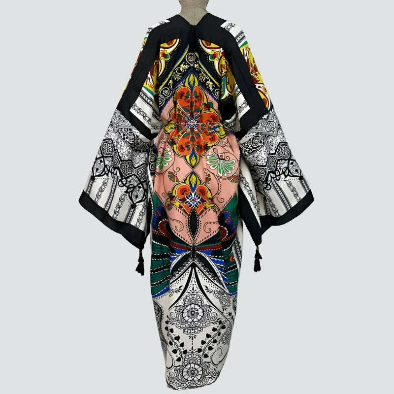 WINYI Spring dress 2021 Women KIMONO Cardigan stitch robe Cocktail sexcy Boho Maxi African Holiday Batwing Sleeve Silk Robe - KIMLUD