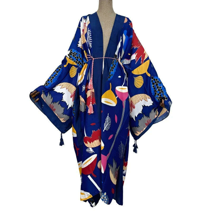 WINYI Spring dress 2021 Women KIMONO Cardigan stitch robe Cocktail sexcy Boho Maxi African Holiday Batwing Sleeve Silk Robe - KIMLUD