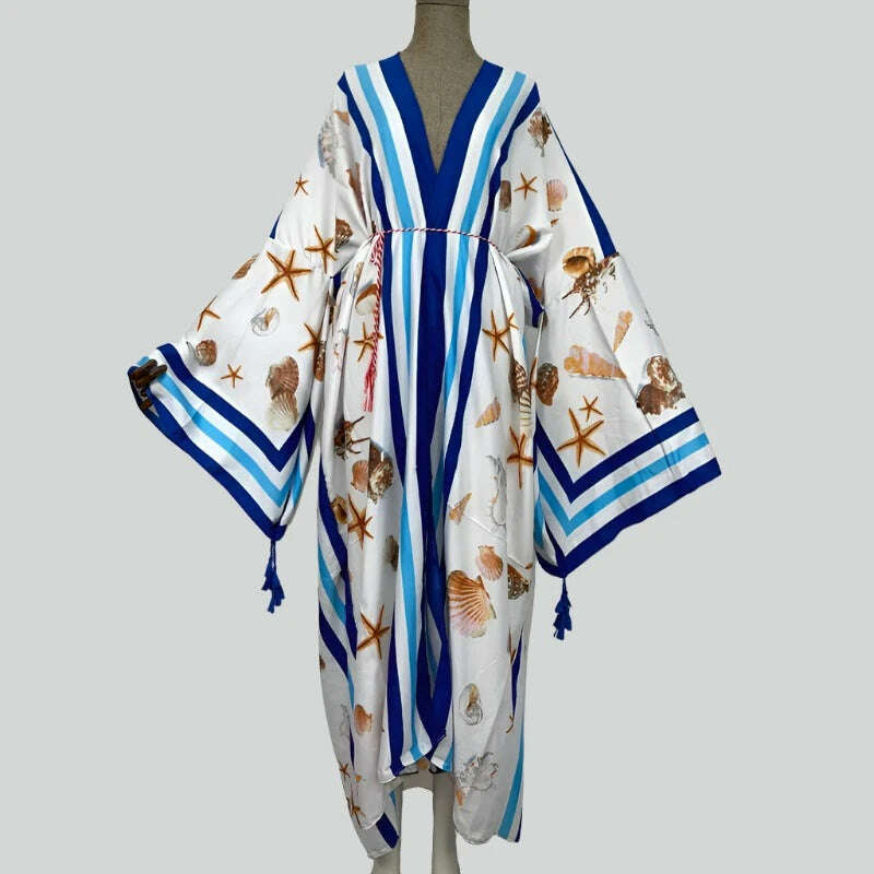 WINYI Spring dress 2021 Women KIMONO Cardigan stitch robe Cocktail sexcy Boho Maxi African Holiday Batwing Sleeve Silk Robe - KIMLUD