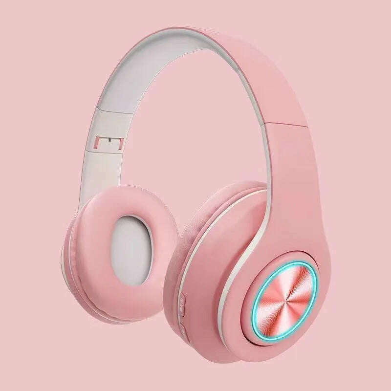 KIMLUD, Wireless Bluetooth Headset Foldable Headphones HiFi Stereo Earphone With Mic Support SD Card FM For Xiaomi Iphone Sumsamg Phone, Pink, KIMLUD APPAREL - Womens Clothes