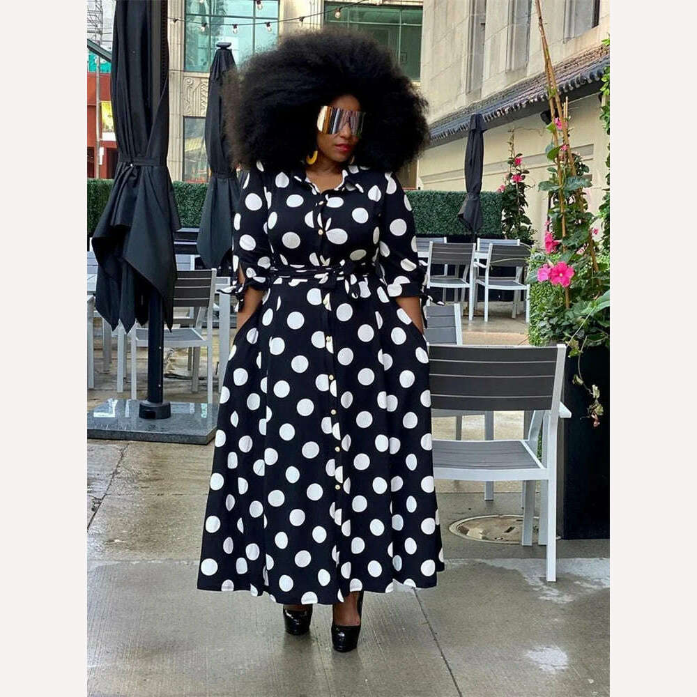 Wmstar Plus Size Dresses for Women Dot Printed with Pockets Slashes Fashion Party Maxi Dress Hot Sale Wholesale Dropshipping - KIMLUD