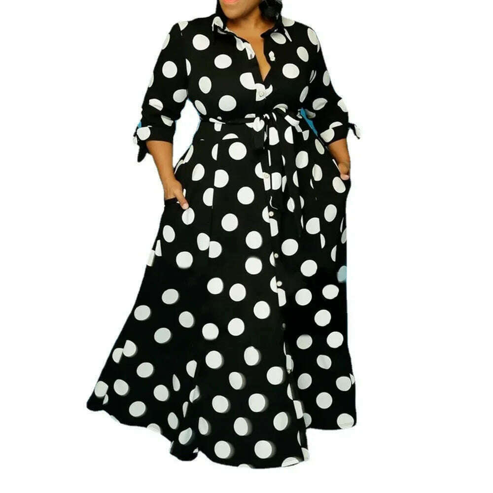 Wmstar Plus Size Dresses for Women Dot Printed with Pockets Slashes Fashion Party Maxi Dress Hot Sale Wholesale Dropshipping - KIMLUD