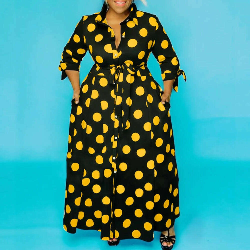 Wmstar Plus Size Dresses for Women Dot Printed with Pockets Slashes Fashion Party Maxi Dress Hot Sale Wholesale Dropshipping - KIMLUD
