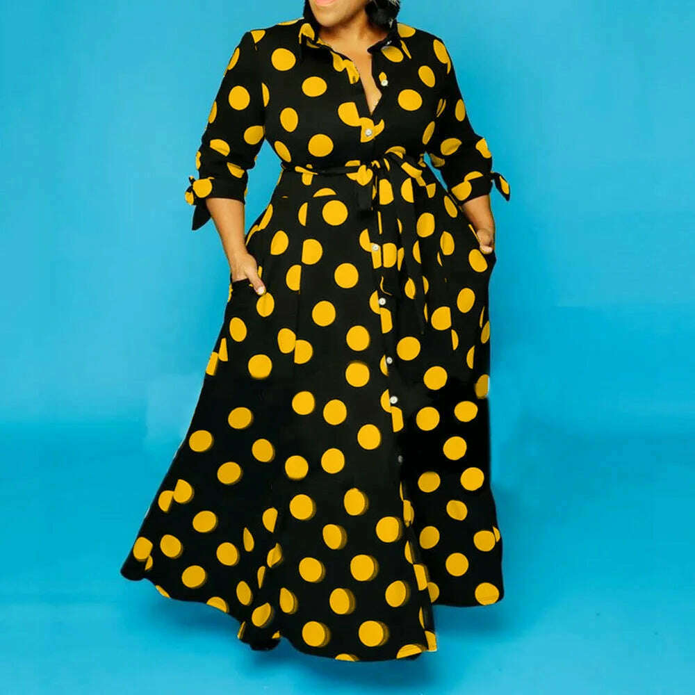 Wmstar Plus Size Dresses for Women Dot Printed with Pockets Slashes Fashion Party Maxi Dress Hot Sale Wholesale Dropshipping - KIMLUD